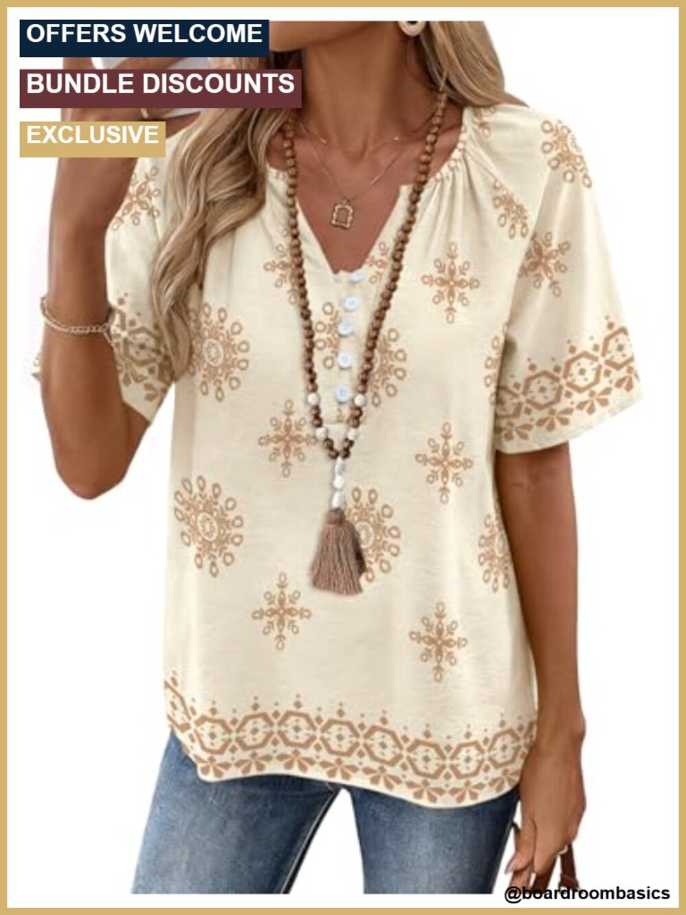Boho Paisley Button Down Short Sleeve V Neck Blouse
